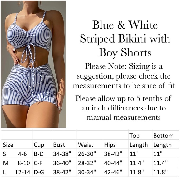 Sporty Blue and White Striped Drawstring Bikini with Boy Shorts - Picture 14 of 14